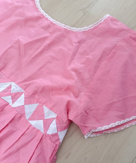 Rare Vintage Pink Geometric Trim Angel Sleeve Maxi Dress / Statement Piece