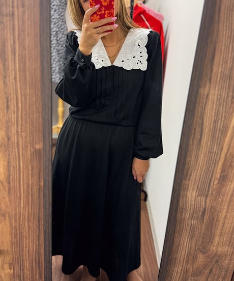 Made in USA Black Dress with White Lace Collar