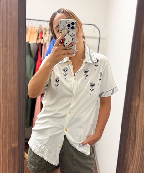 retro flower cotton shirt