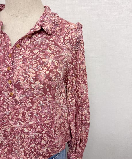 flower frill button blouse