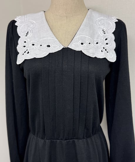 Made in USA Black Dress with White Lace Collar