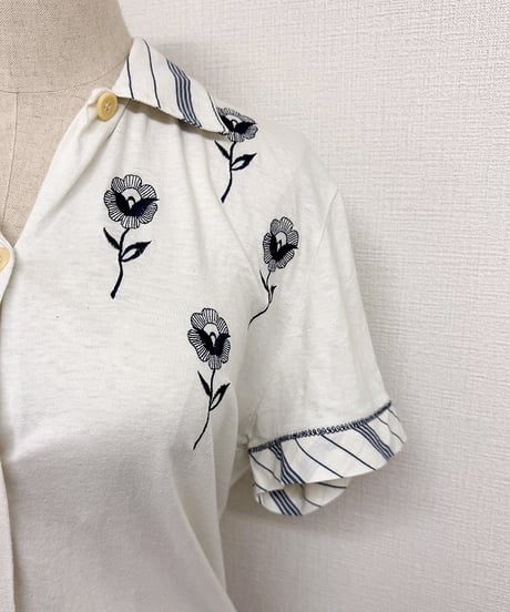 retro flower cotton shirt