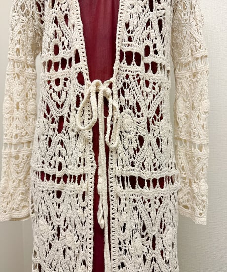 Crochet knit long cardigan