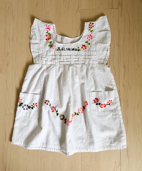 Kids White Mexican Flower Embroidery Dress