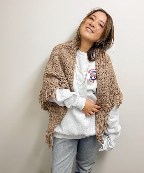 fringe knit shawl beige