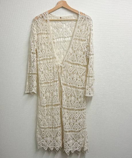 Crochet knit long cardigan