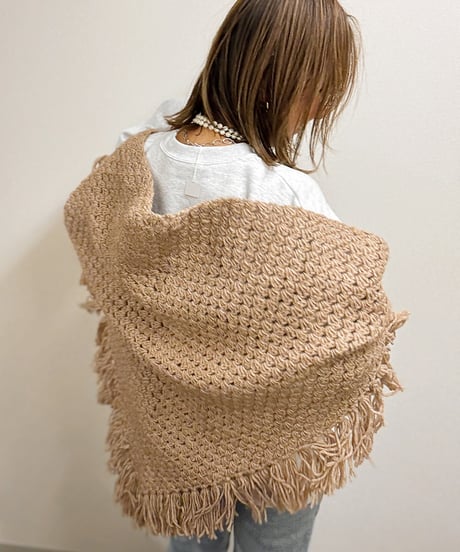 fringe knit shawl beige