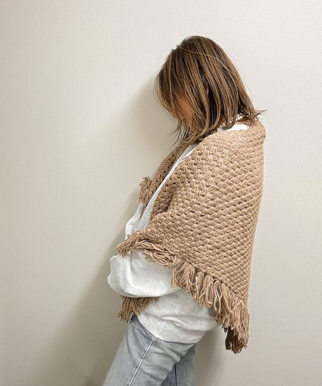 fringe knit shawl beige