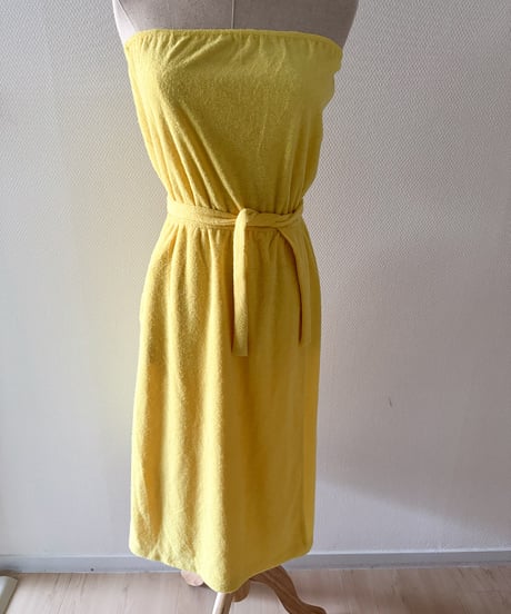 Yellow Pile Fabric Wrap Dress