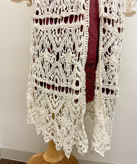 Crochet knit long cardigan