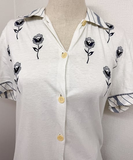 retro flower cotton shirt
