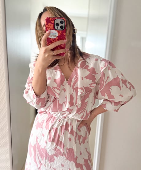 Pink Floral Ruffle Vintage Dress – Made in USA