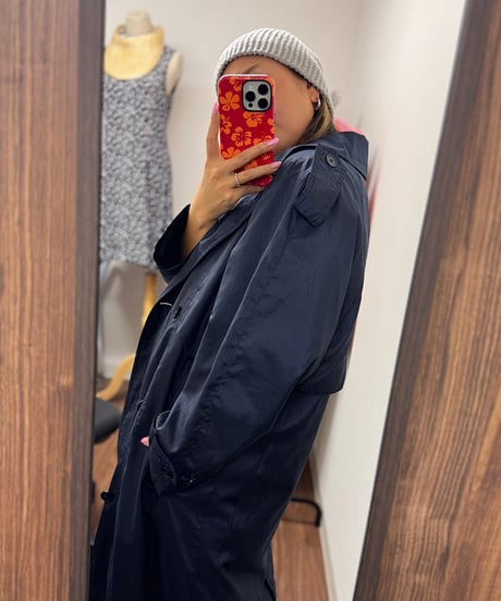 Classic Navy Polyester Trench Coat