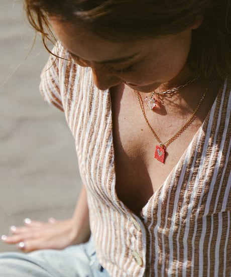 Heart square beads necklace