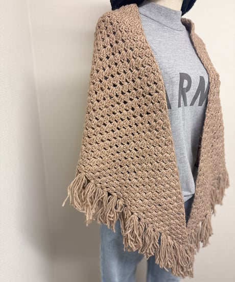 fringe knit shawl beige