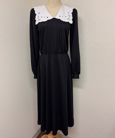 Made in USA Black Dress with White Lace Collar