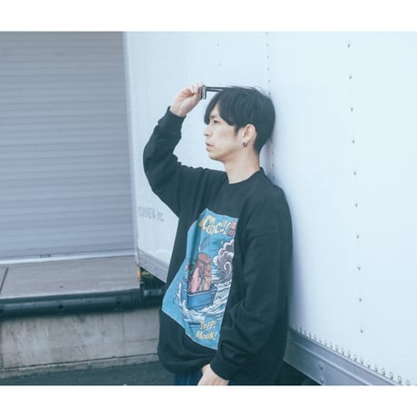 「TRIP!MONK! 」 Vintage Long Sleeve Tshirt / ブラック 長袖　ビッグシルエット