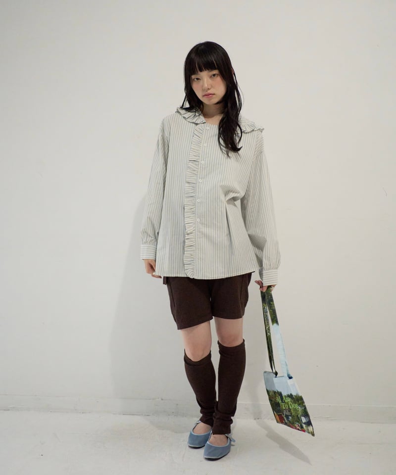 Striped Ruffle Hooded Shirt | wissy