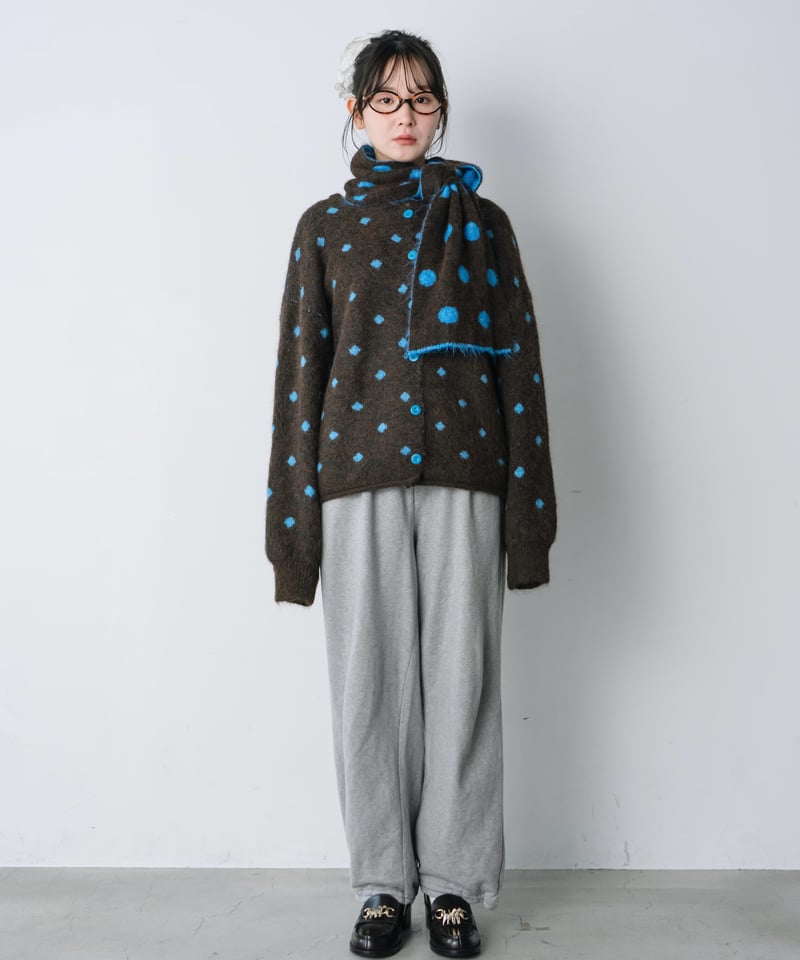 polka dot knit cardigan＆muffler set | wissy