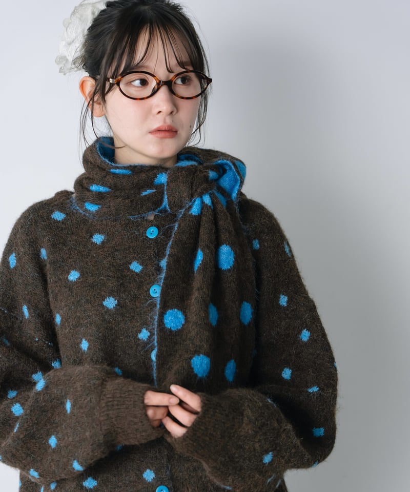 polka dot knit cardigan＆muffler set | wissy