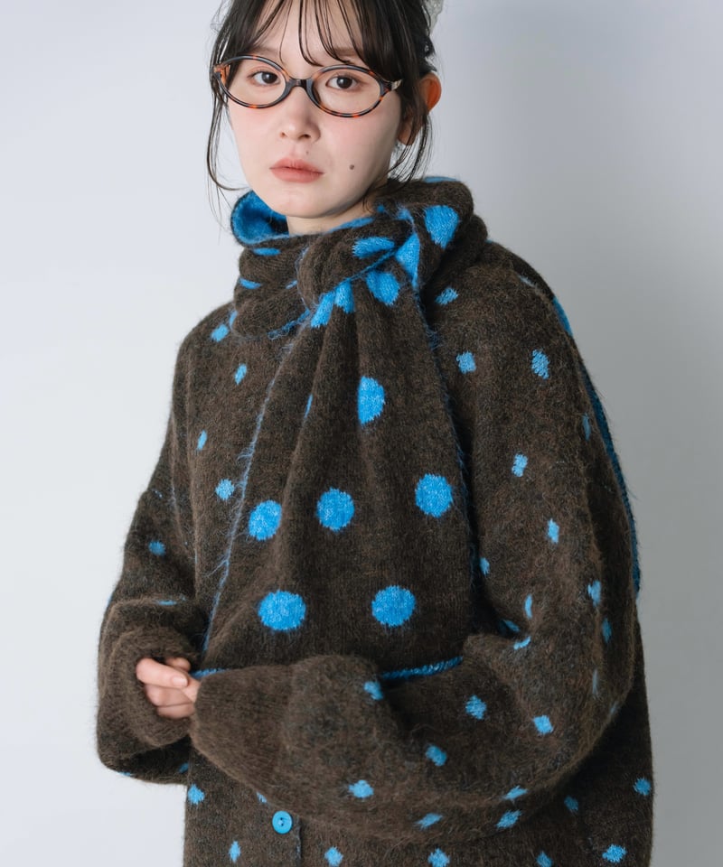 polka dot knit cardigan＆muffler set | wissy