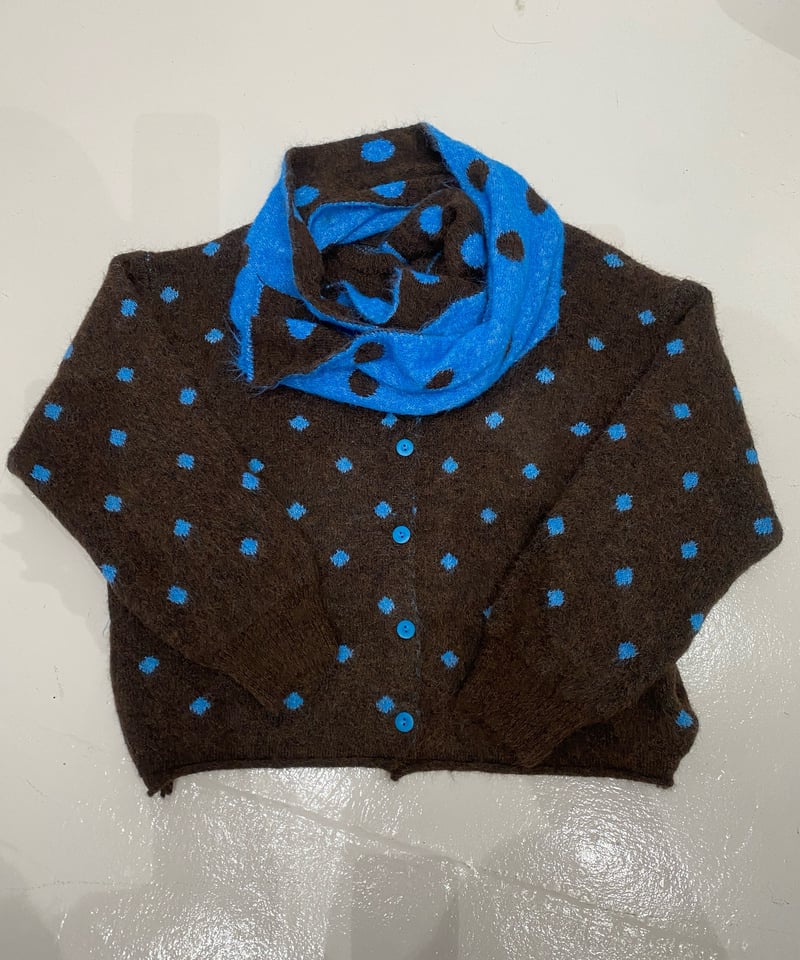 polka dot knit cardigan＆muffler set | wissy