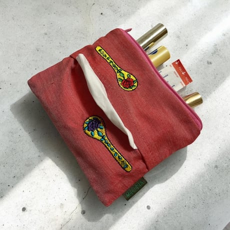 【スプーン柄】プラナカン刺繍ミニティッシュポーチ