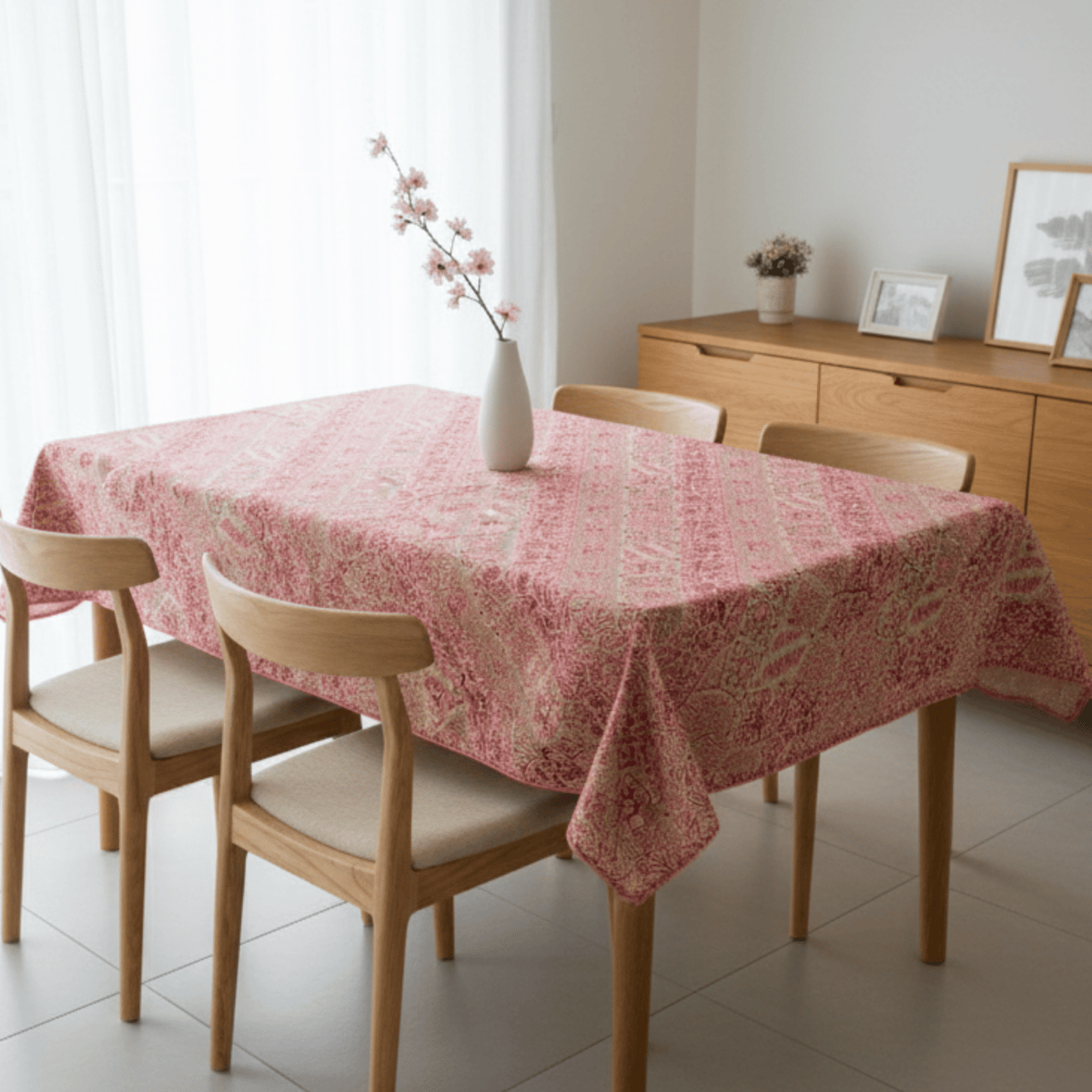 テーブルクロス ピンクと金の花柄 バティックテーブルクロス】ピンク | メリッサ雑貨