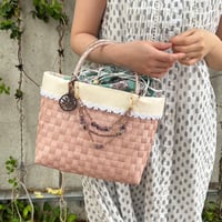 【ピンク色】インド綿巾着付きプラカゴバッグ｜メリッサ雑貨オリジナル商品