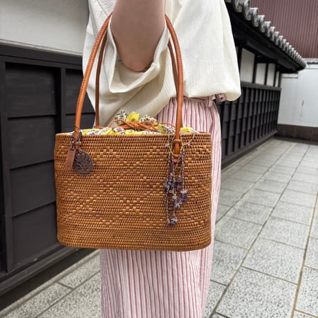 【プレーントップ】インド綿・バティック内布付きアタバッグ