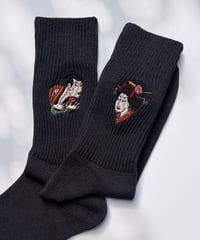 刺繍ソックス｜浮世絵 男と女／左右異柄