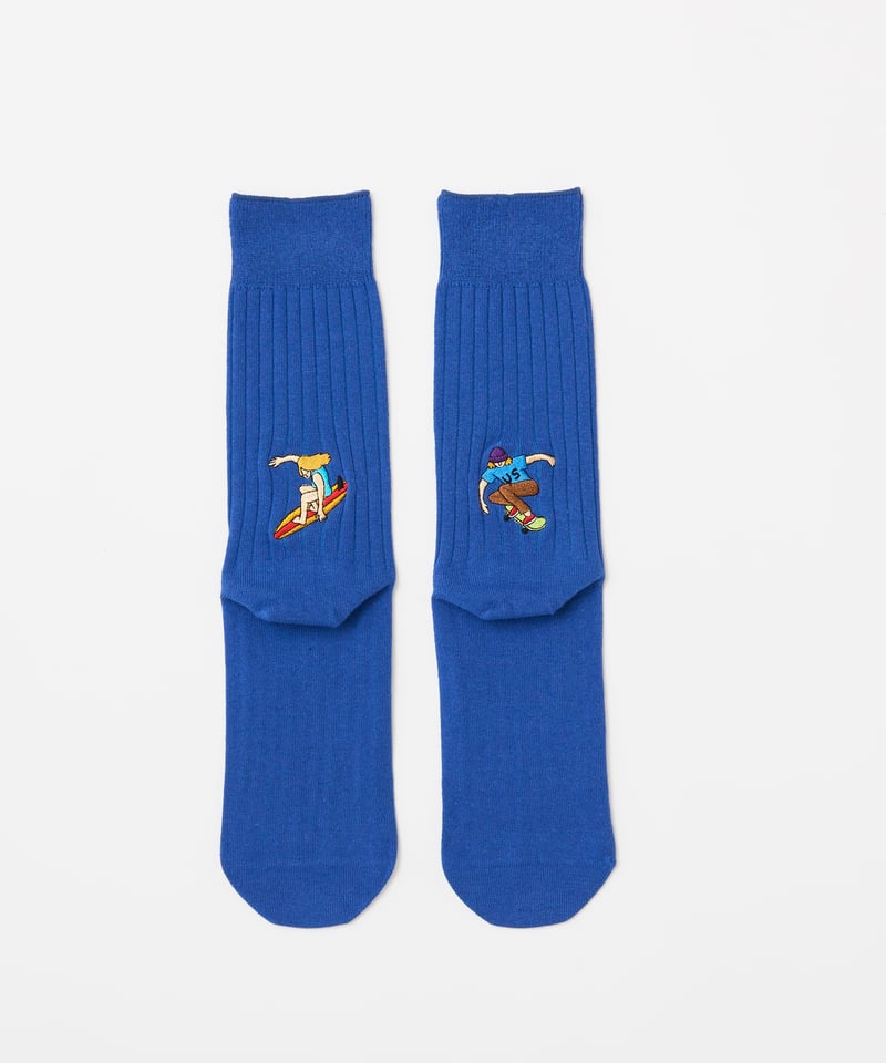 刺繍ソックス｜サーフィン・スケボー／左右異柄｜バックプリント｜MEN