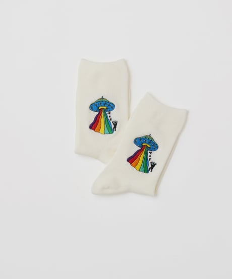 大きめ刺繍ソックス｜UFO柄