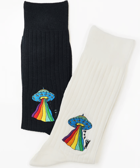 大きめ刺繍ソックス｜UFO柄