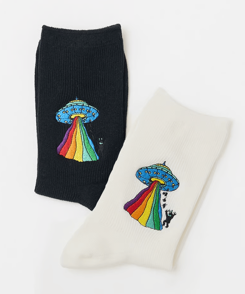 ≪椰子≫ 大きめ刺繍ソックス｜UFO柄 | TAICHI ONLINE SHOP