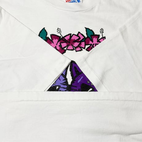 TROPICAL BLUES CAT & FLOWER CAT TEE #75