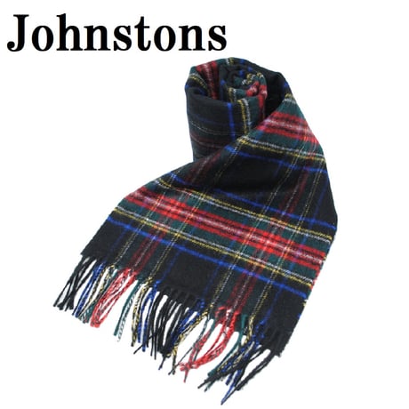 ジョンストンズ Johnstons WA000016 KU0324 WA16 ストール カシミア マフラー スカーフ 小判 タータンチェック レディース メンズ ブラック スチュワート