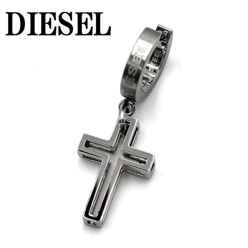 【美品】ディーゼル リング型ピアス 片耳 ロゴ シルバー STEEL DIESEL ディーゼル ピアス 片耳用 シルバー DX1447040 (DIESEL