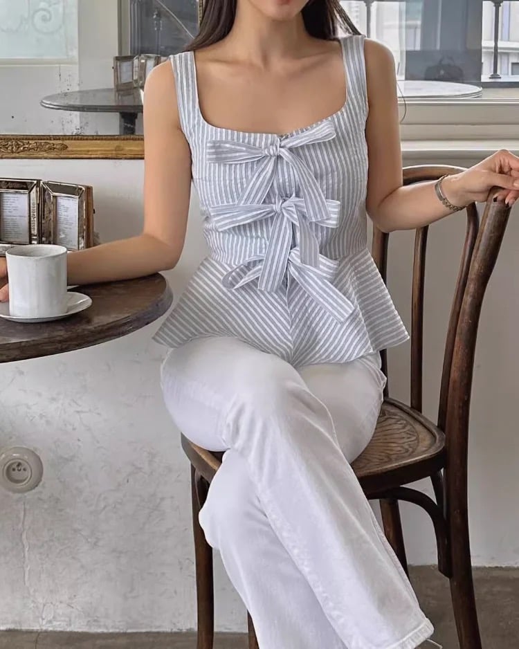 stripe ribbon tops / ストライプリボントップス mideal（マイディール）の「stripe ribbon tops / ストライプ