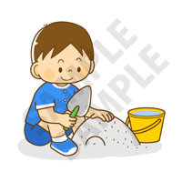 500ピクセル　砂場であそぶこども（男の子）のイラスト