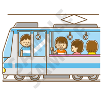 2000ピクセル　電車に乗るこども（女の子）のイラスト