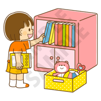 500ピクセル　本棚からえほんをだすこども（女の子）のイラスト