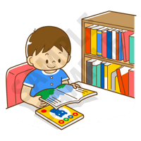 500ピクセル　えほんを読むこども（男の子）のイラスト