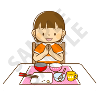 500ピクセル　食事を終えてごちそうさまをするこども（女の子）のイラスト