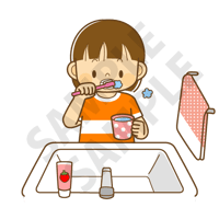 500ピクセル　はみがきをするこども（女の子）のイラスト