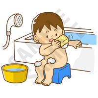 500ピクセル　お風呂で体を洗うこども（男の子）のイラスト