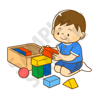 500ピクセル　積み木であそぶこども（男の子）のイラスト