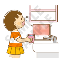 500ピクセル　うがいをするこども（女の子）のイラスト