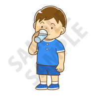 2000ピクセル　水を飲むこども（男の子）のイラスト