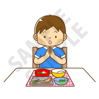 500ピクセル　食事を残してごちそうさまをするこども（男の子）のイラスト